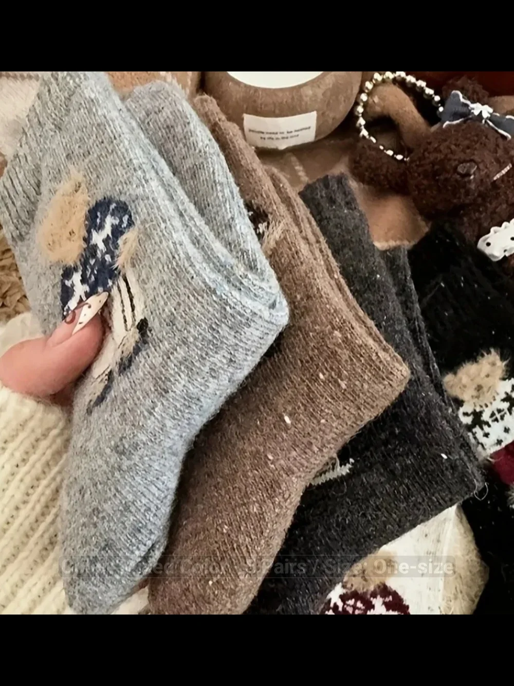 Bear Knit Socks - Assorted Colors Set Of 5 - Picture 2 of 3